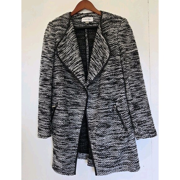 Calvin Klein Peacoat Womens 4 Black White Double Breasted Old Money Classic Warm - Picture 1 of 10